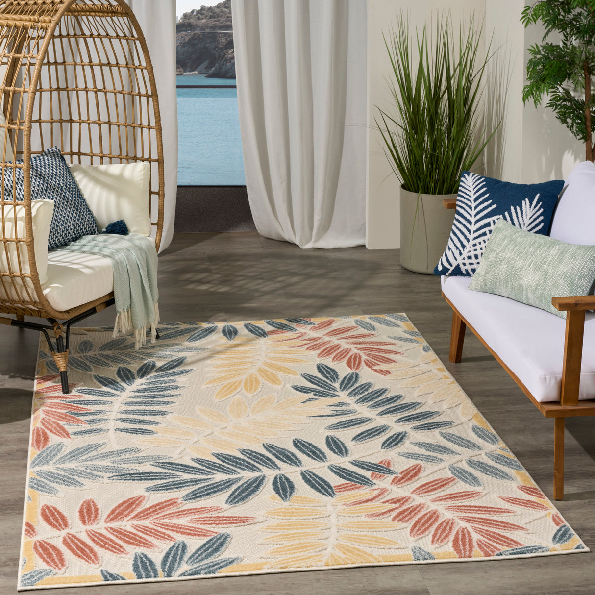 Nourison Aloha ALH18 Machine Made Ivory, Blue Rug