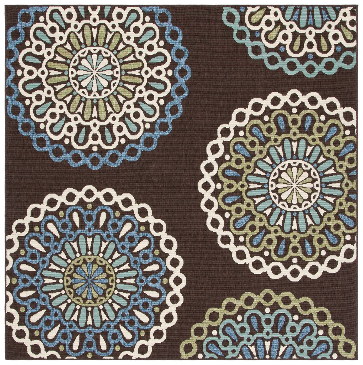 Safavieh Veranda 6'-7" x 6'-7" Rug in Chocolate / Blue