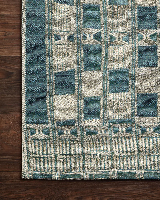 Loloi Mika Mik-08 Blue / Ivory Rugs - corner on wood
