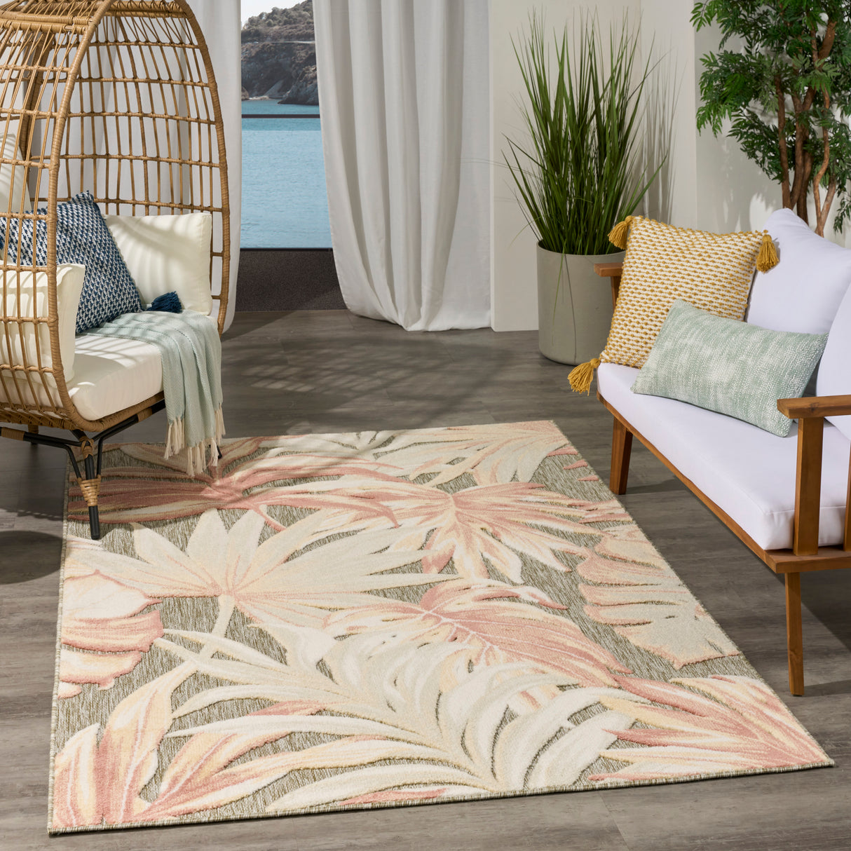 Nourison Aloha ALH43 Machine Made Sage, Rose Rug
