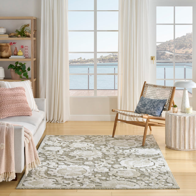 Nourison Aloha ALH17 Machine Made Ivory, Sage Rug