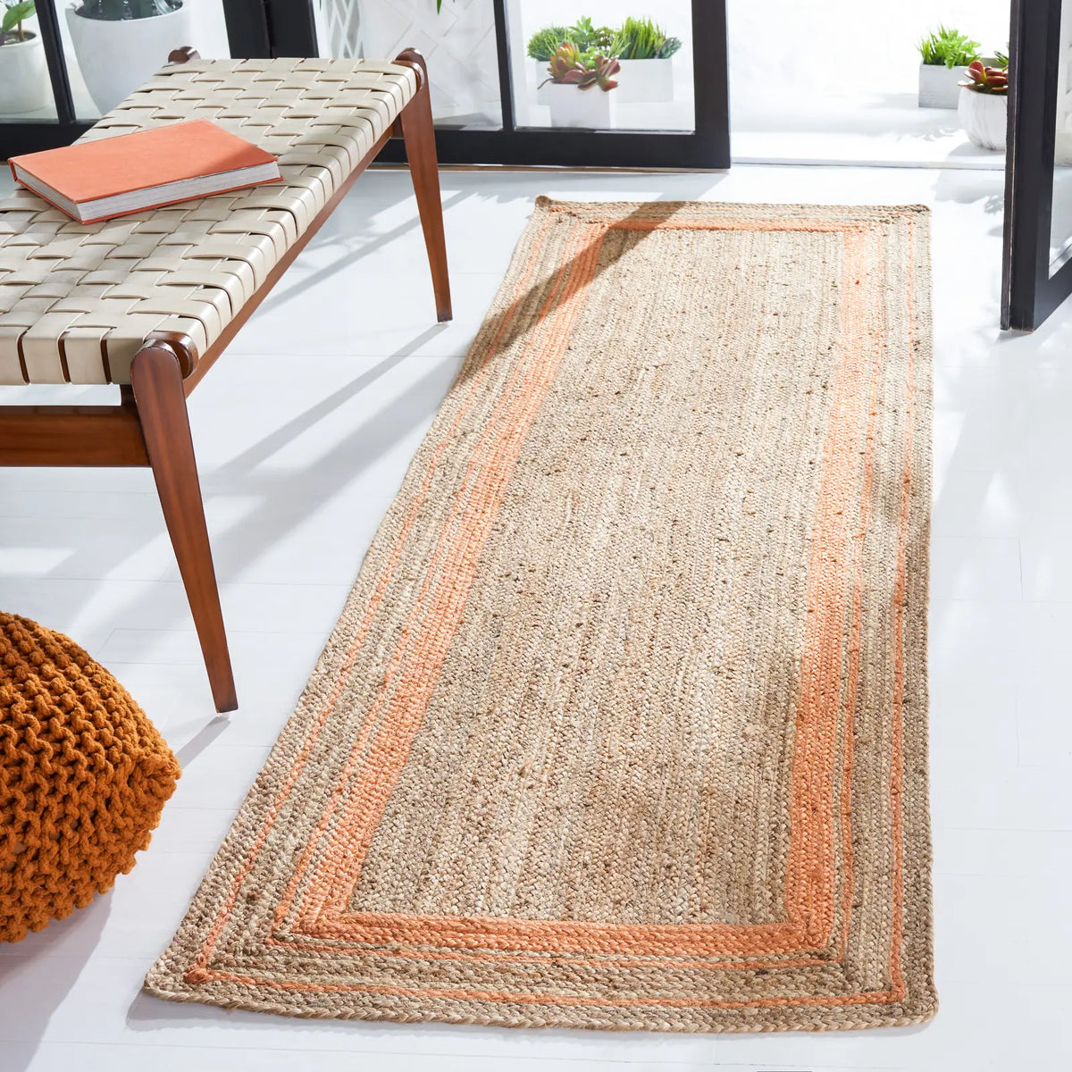 Safavieh Natural Fiber 2'-6" x 8'-0" Rug in Orange / Natural