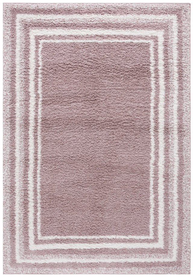 Safavieh Border & Stripe Shag 200 4'-5" x 6'-5" Rug in Pink / Ivory