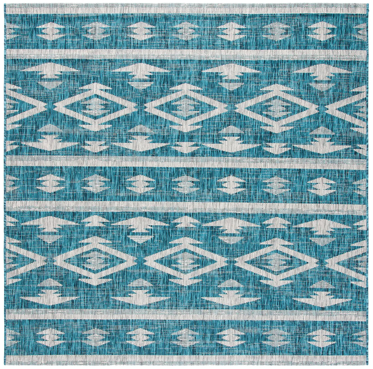 Safavieh Courtyard 6'-7" x 6'-7" Rug in Teal / Grey