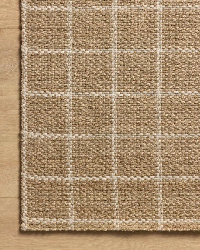 Chris Loves Julia x Loloi Fletcher FLE-01 Natural / Ivory Rug - corner on wood