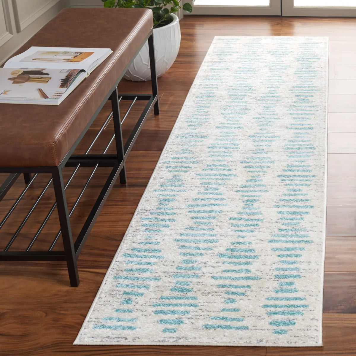 Safavieh Tulum 2'-0" x 8'-0" Rug in Ivory / Turquoise