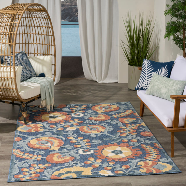 Nourison Aloha ALH17 Machine Made Blue, Rose Rug