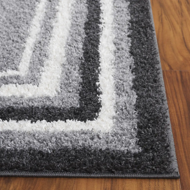 Safavieh Border & Stripe Shag 200 4'-5" x 6'-5" Rug in Grey / Black