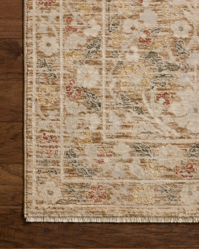 Loloi Clarisse CLS-01 Traditional Power Loomed Sand, Multi Rug - corner on wood