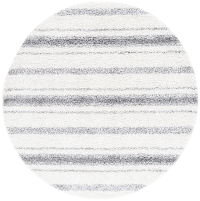 Safavieh Border & Stripe Shag 200 6'-7" x 6'-7" Rug in Ivory / Grey