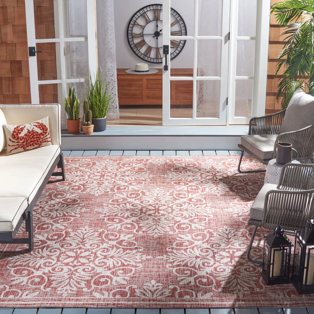 Safavieh Courtyard 8'-0" x 10'-0" Rug in Red / Ivory