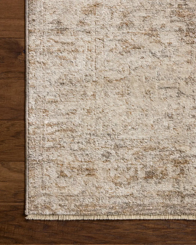 Loloi Clarisse CLS-02 Traditional Power Loomed Smoke, Natural Rug - corner on wood
