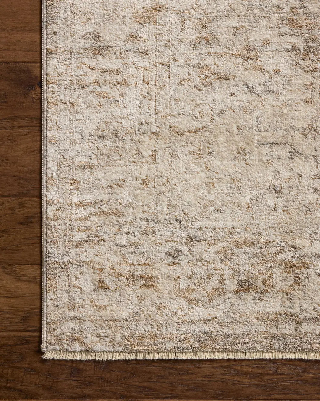 Loloi Clarisse CLS-02 Traditional Power Loomed Smoke, Natural Rug - corner on wood