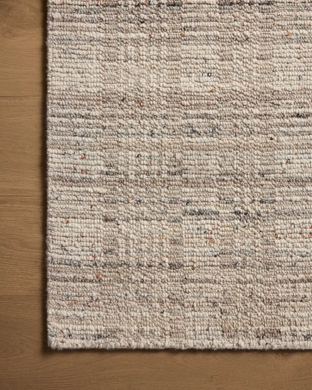 Loloi Sonya Soy-02 Pebble/Fog Rug - corner on wood