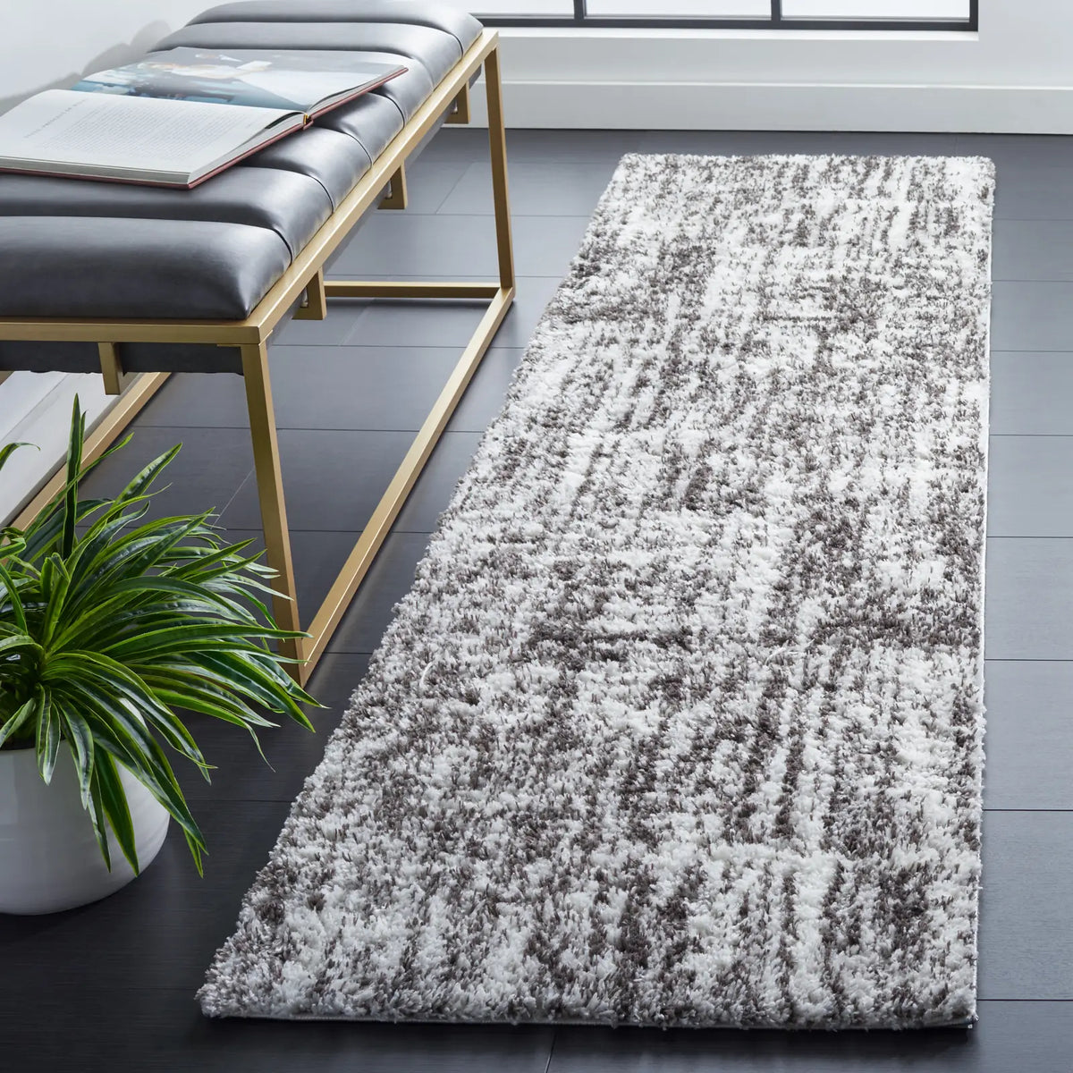 Safavieh Berber Shag 2'-3" x 10'-0" Rug in Grey / Dark Grey