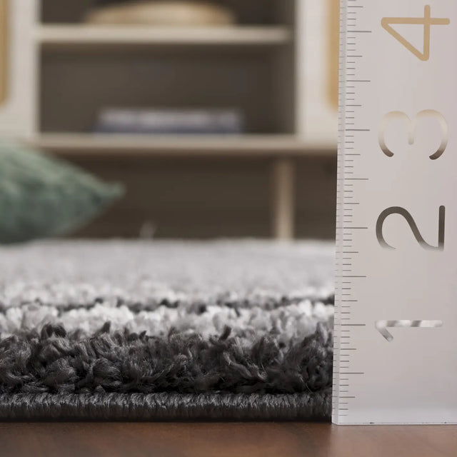 Safavieh Border & Stripe Shag 200 4'-5" x 6'-5" Rug in Grey / Black