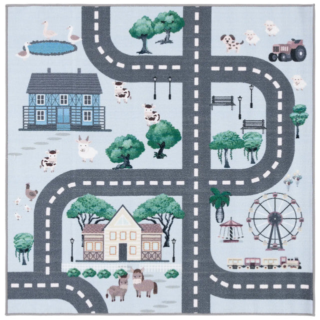 Safavieh Kids Playhouse 200 5'-0" x 5'-0" Rug in Blue / Dark Grey
