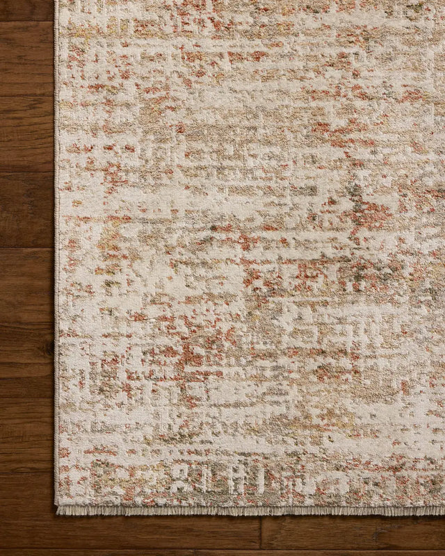 Loloi Nellie NEL-02 Natural / Sunset Rug - corner on wood