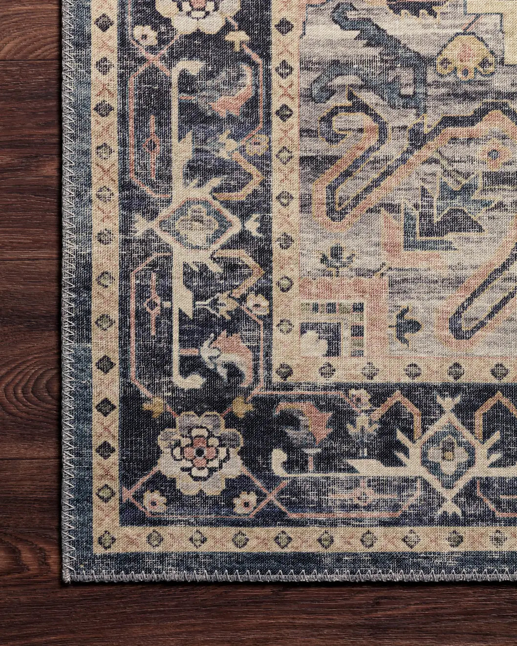 Loloi Hathaway Hth-01 Navy/Multi Rugs - corner on wood