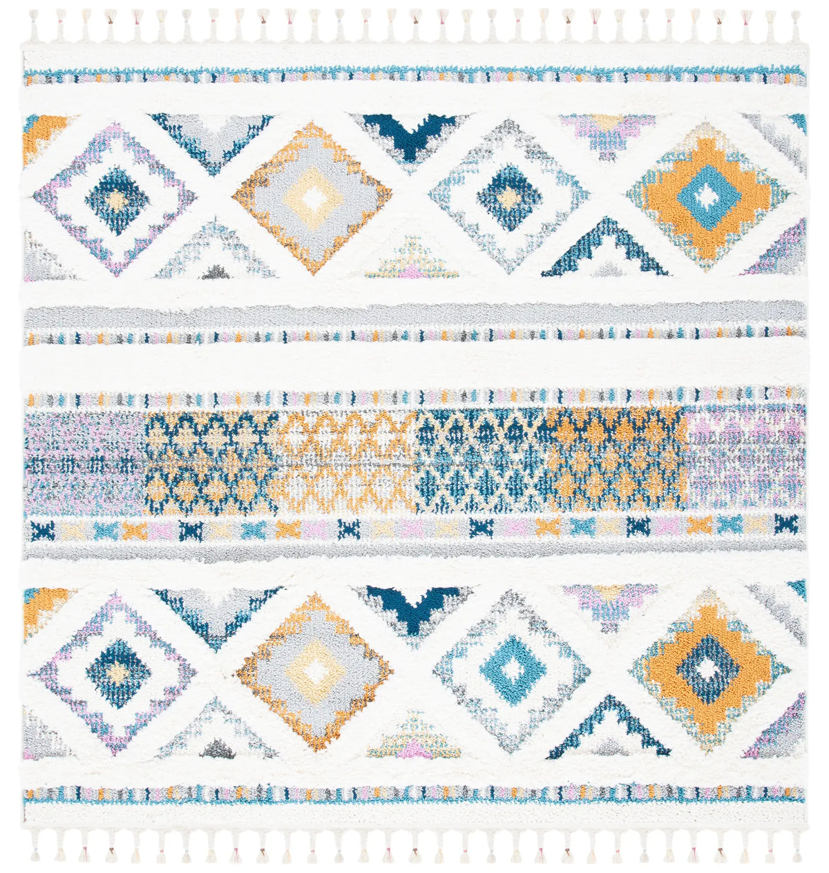Safavieh Moroccan Fringe Shag 6'-7" x 6'-7" Rug in Ivory / Navy