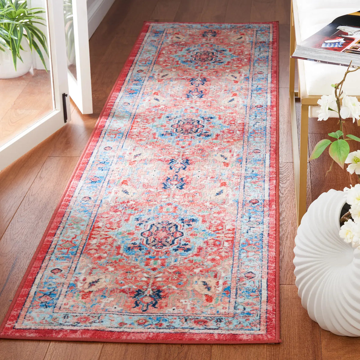 Safavieh Riviera 2'-2" x 9'-0" Rug in Light Blue / Red
