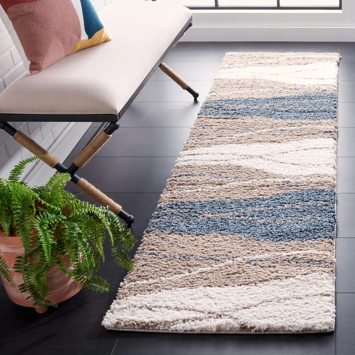 Safavieh Calico Shag 2'-2" x 8'-0" Rug in Taupe / Blue