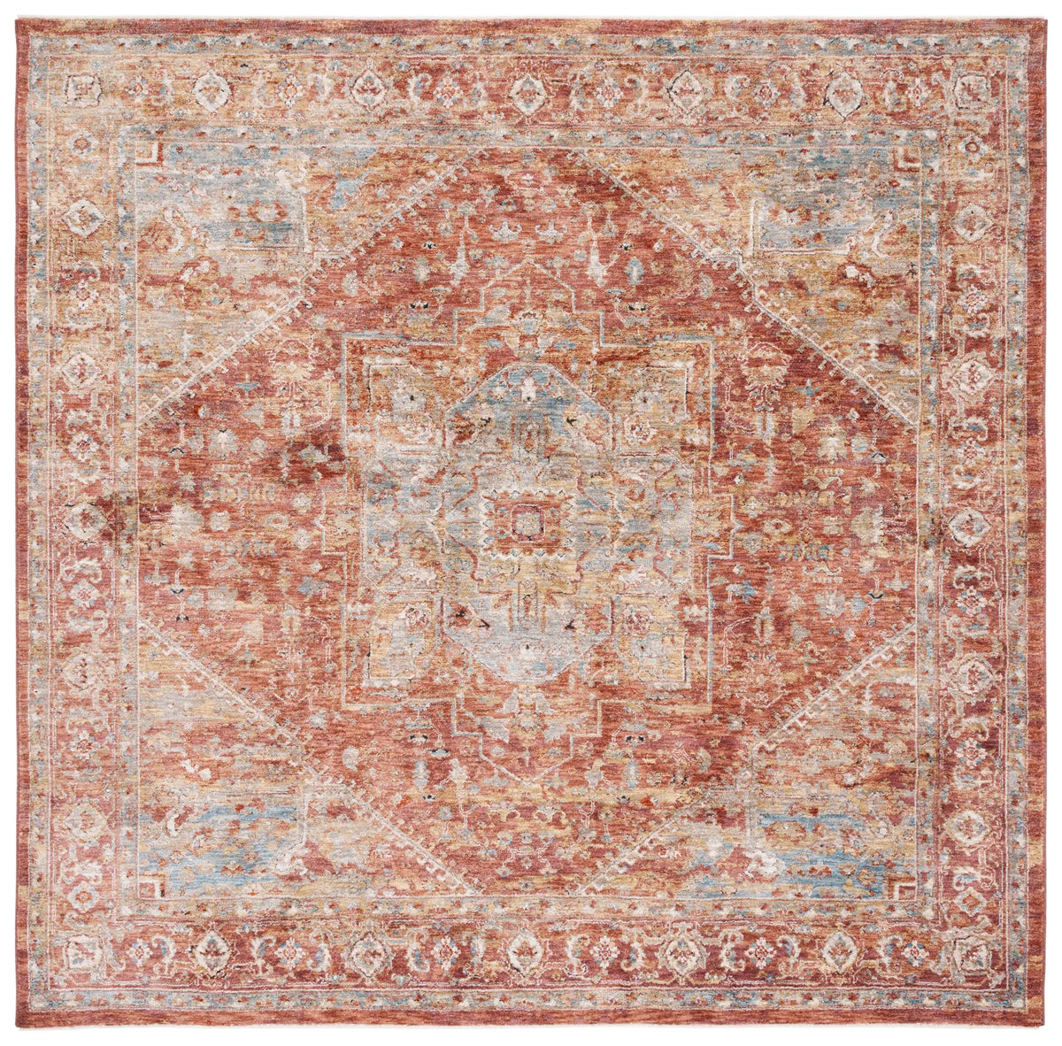 Safavieh Valencia 6'-4" x 6'-4" Rug in Rust / Beige Blue