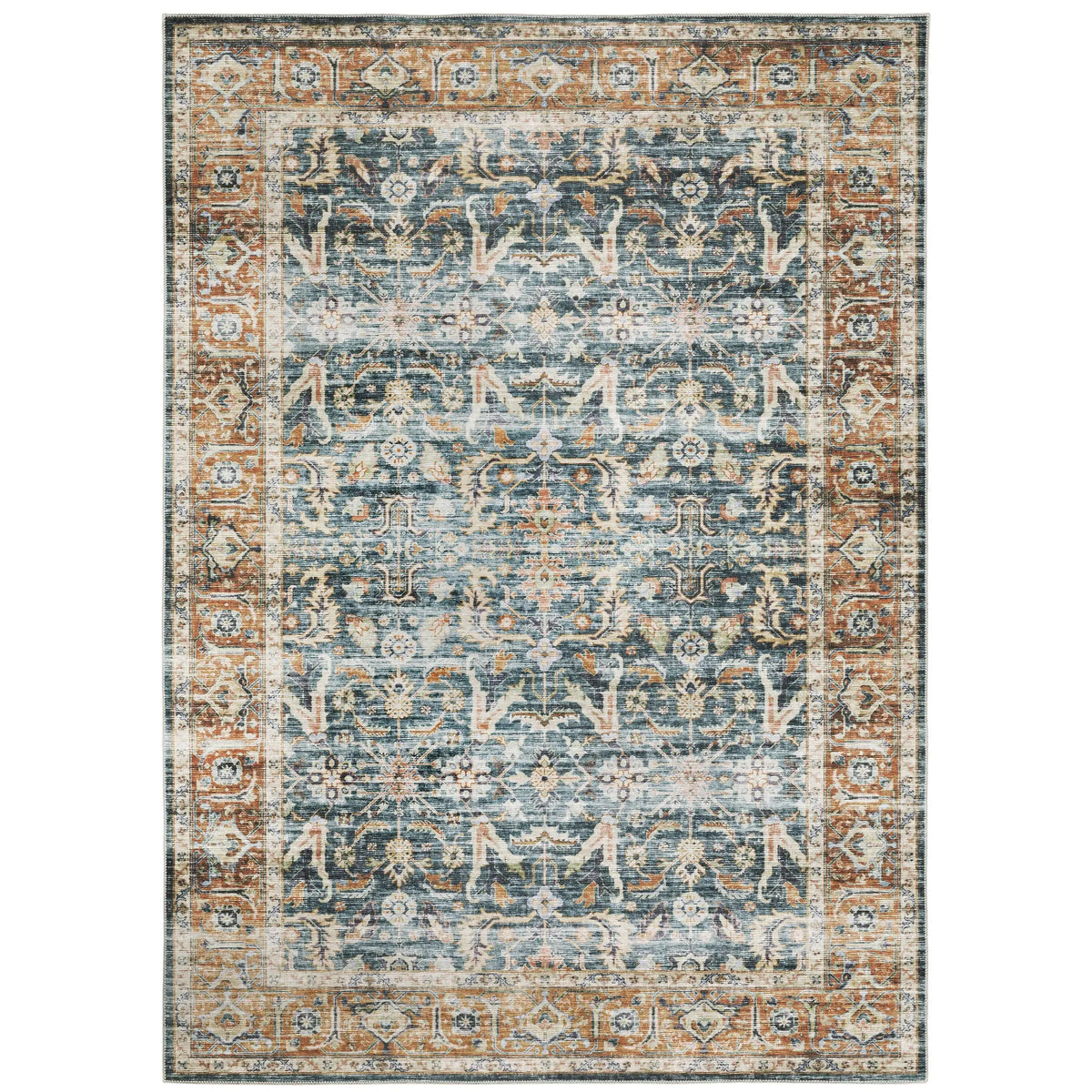 Oriental Weavers Machine Washable Charleston Cha06 Blue/ Rust Rug - main flat