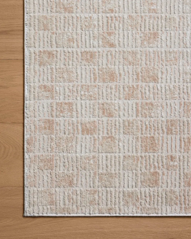 Loloi Townes TOW-06 Beige / Clay Rug - corner on wood