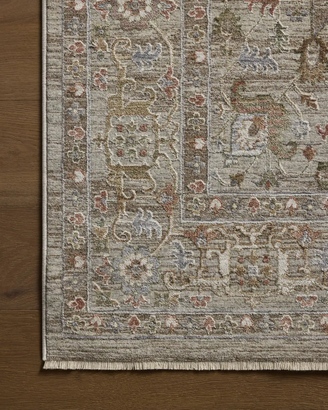 Loloi Aylin AYL-08 Mushroom / Fiesta Rug - corner on wood