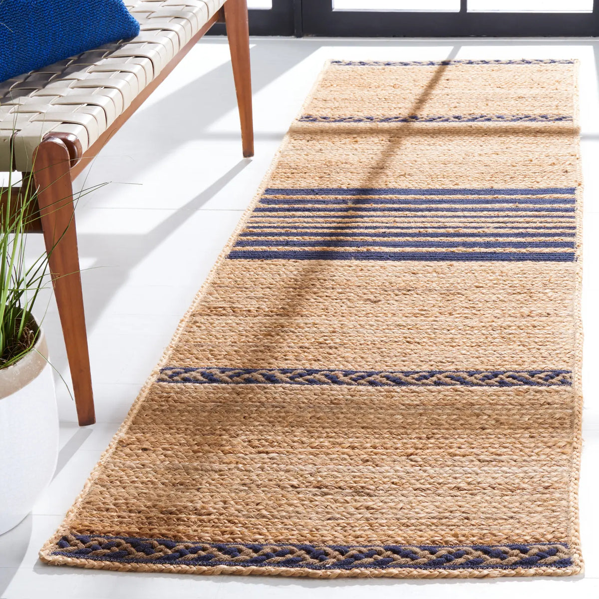 Safavieh Natural Fiber 2'-3" x 8'-0" Rug in Natural / Navy