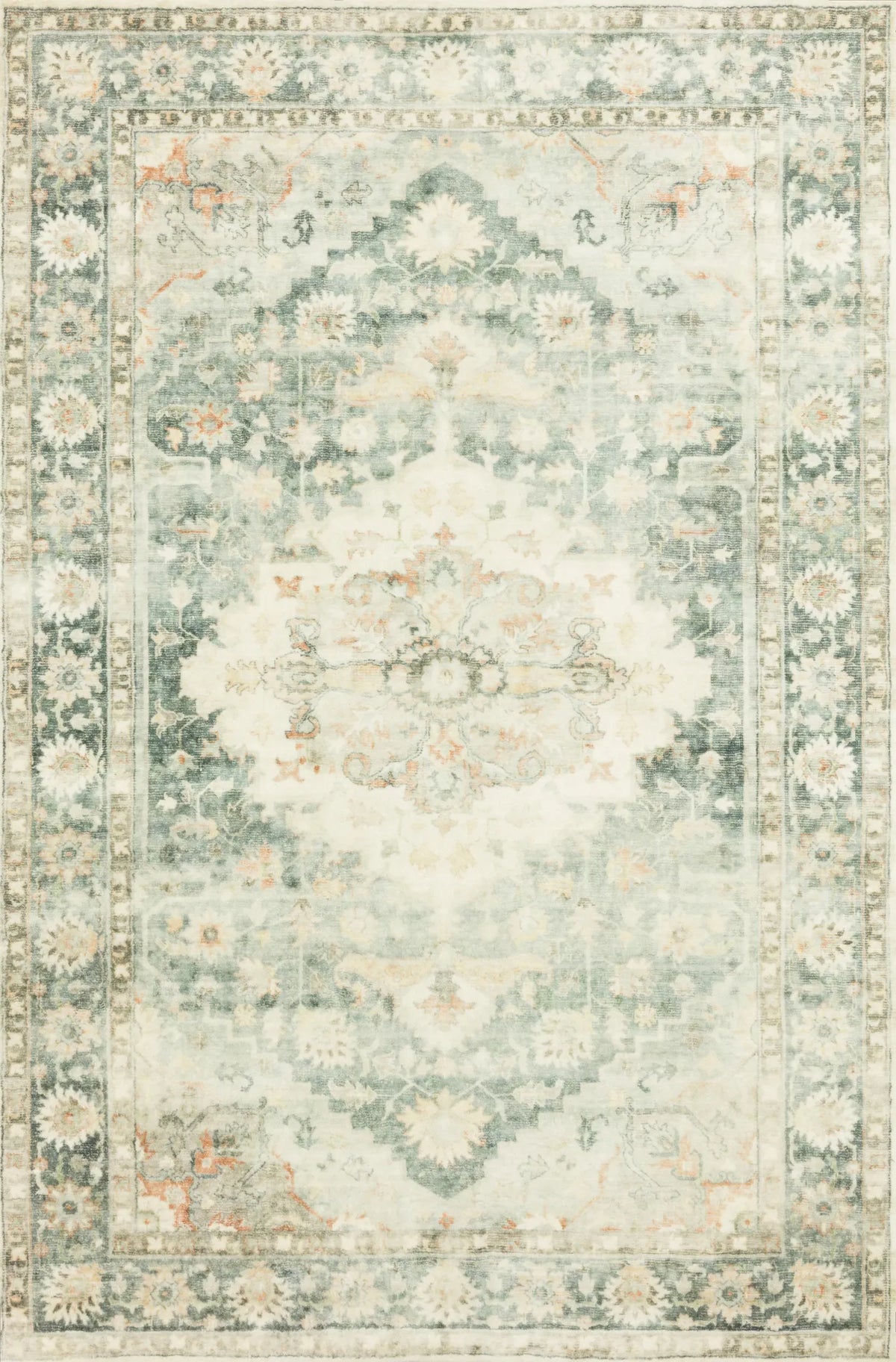 Loloi Rosette Ros-08 Teal/Ivory Rugs - main flat