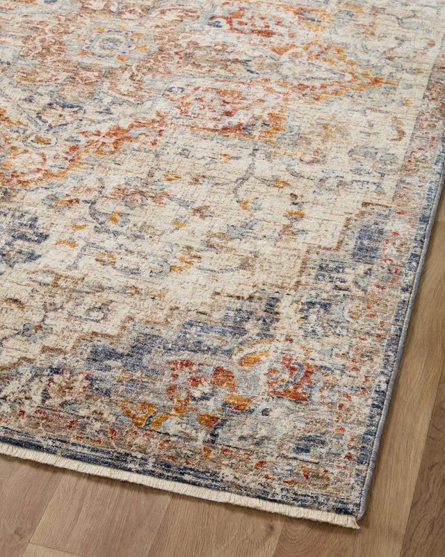 Loloi Sorrento Sor-05 Ivory/Fiesta Rug - angled corner on wood