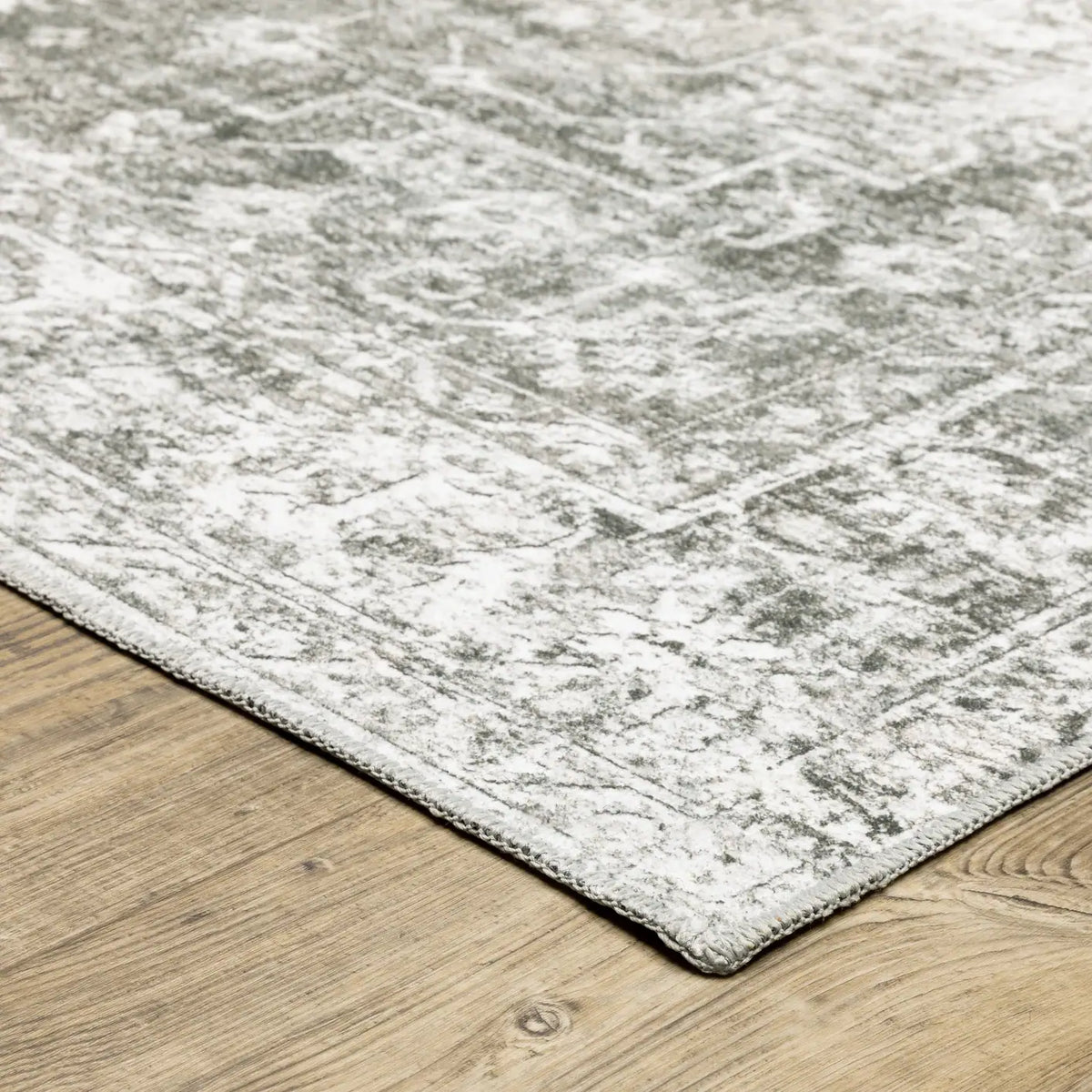 Oriental Weavers Machine Washable Malibu Mal08 Grey/ Ivory Rug - corner detail