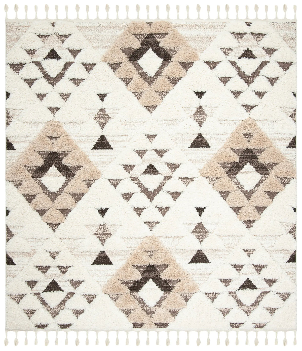 Safavieh Moroccan Tassel Shag 6'-7" x 6'-7" Rug in Ivory / Brown