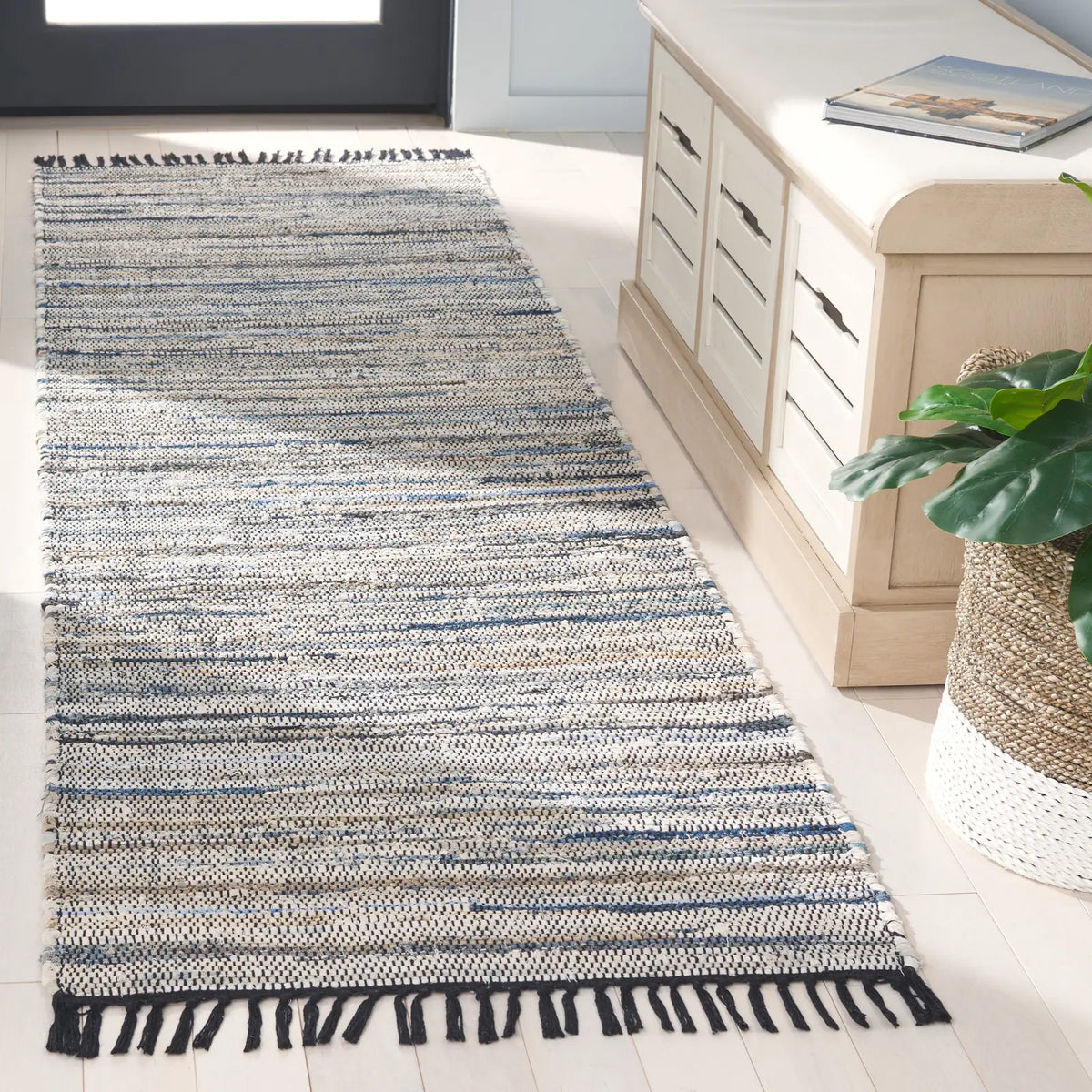Safavieh Rag Rug 2'-3" x 8'-0" Rug in Light Blue / Black