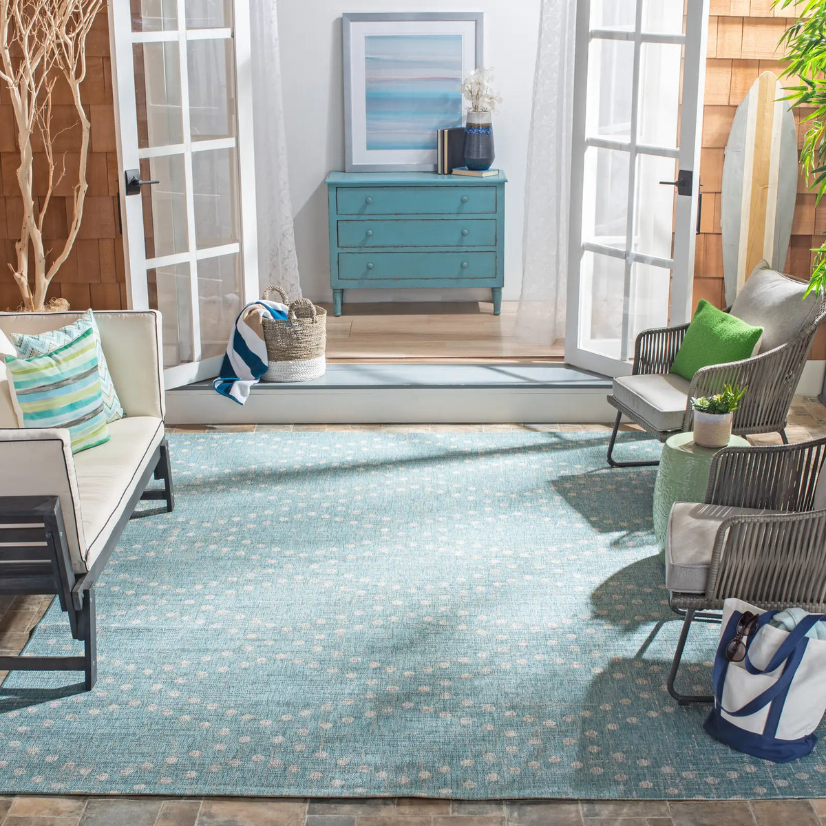 Safavieh Courtyard 8'-0" x 10'-0" Rug in Aqua / Grey