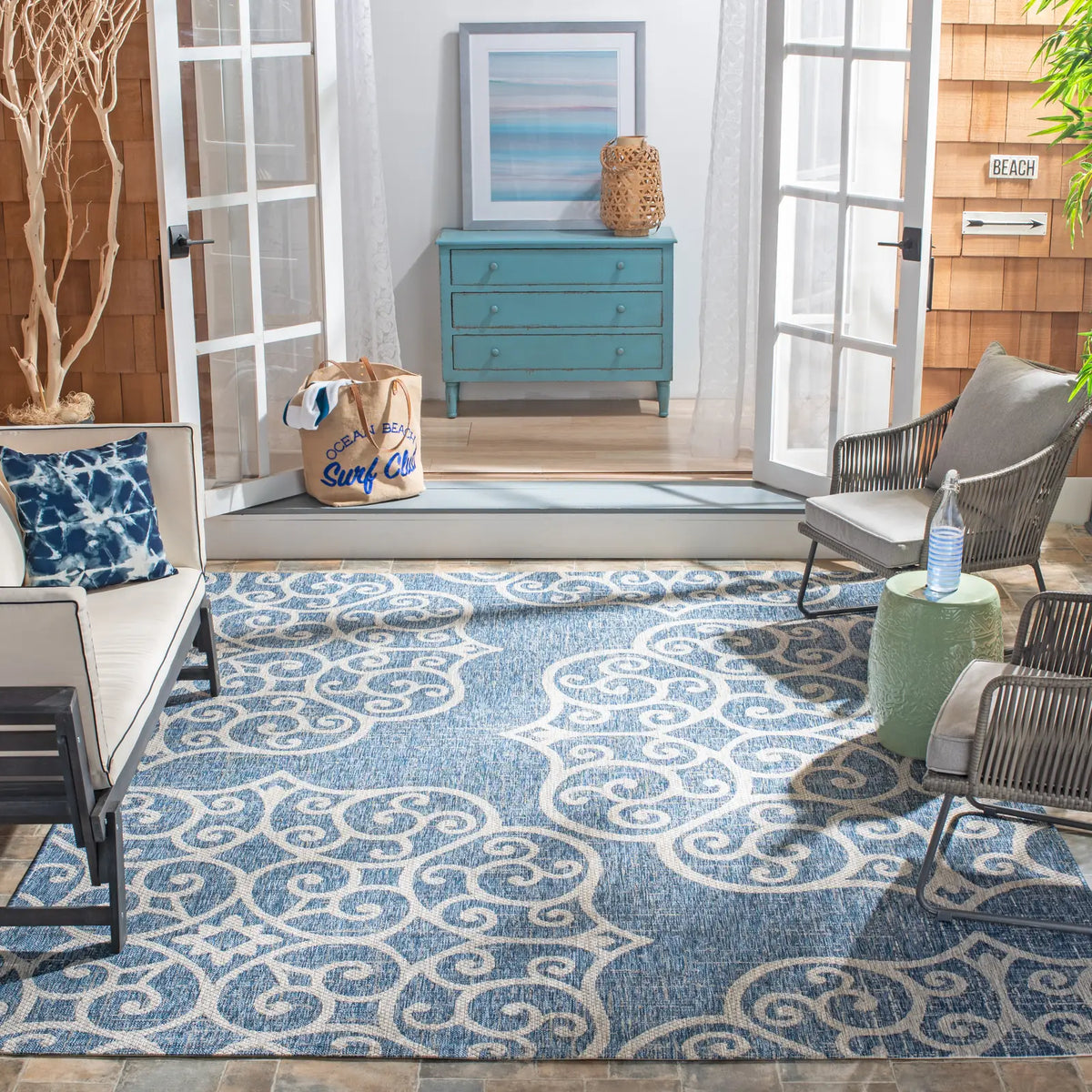 Safavieh Courtyard 8'-0" x 10'-0" Rug in Navy / Grey