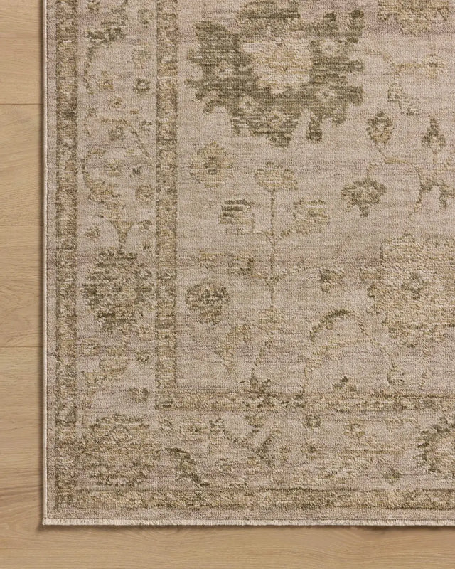 Loloi Willa WIA-09 Dove / Forest Power Loomed Rug - corner on wood
