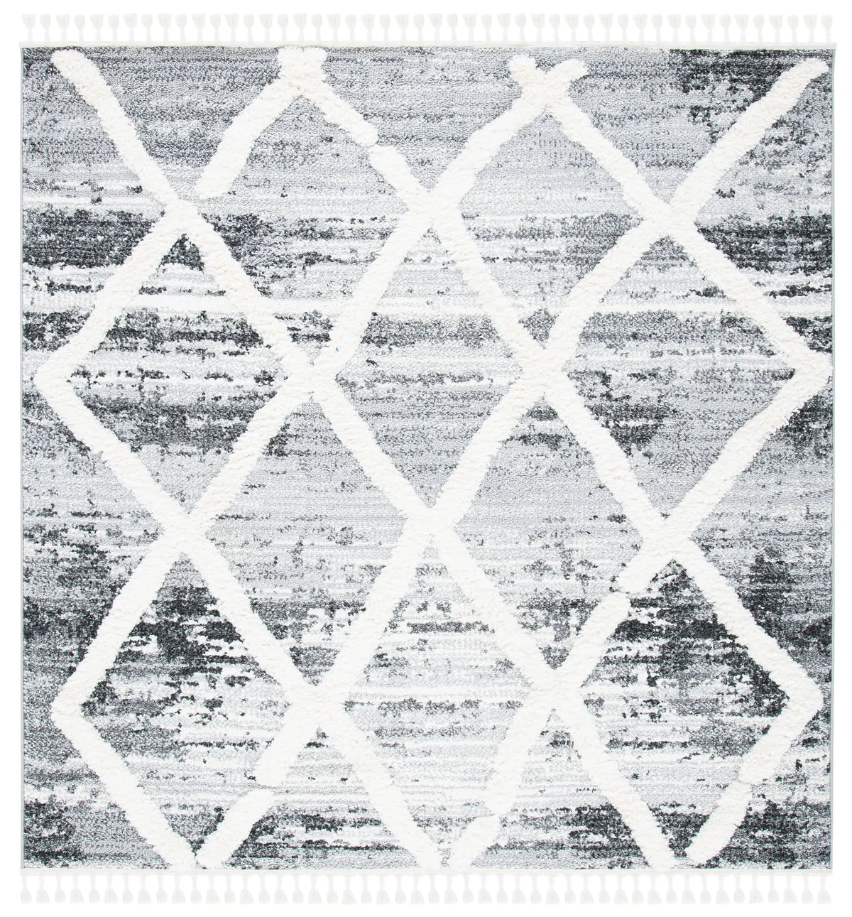 Safavieh Moroccan Tassel Shag 6'-7" x 6'-7" Rug in Grey / Ivory