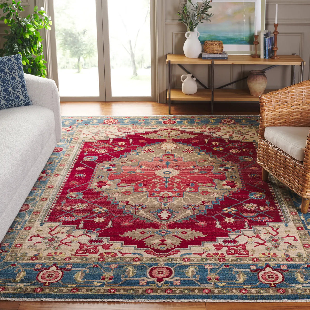 Safavieh Kashan 8'-0" x 10'-0" Rug in Blue / Red