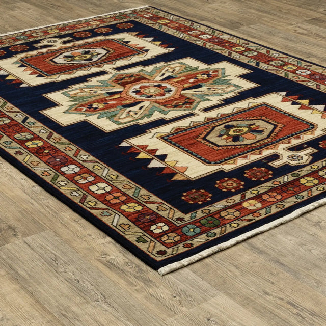 Oriental Weavers Sphinx Lilihan 090B6 Blue/ Red Rugs - angle detail