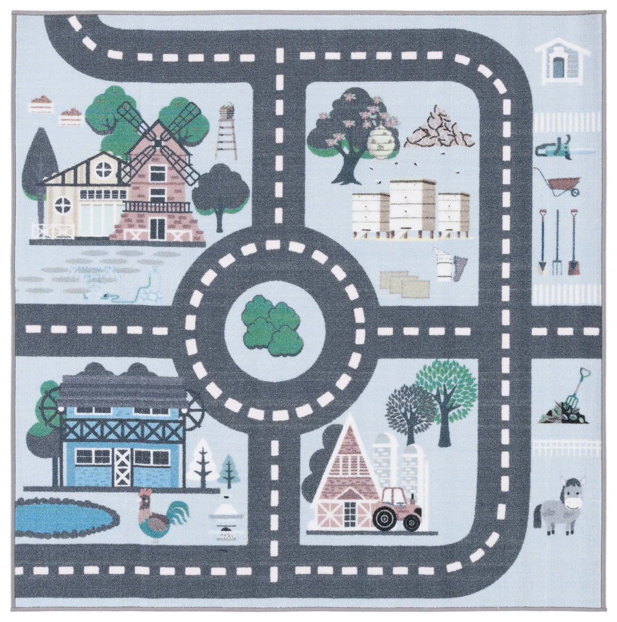 Safavieh Kids Playhouse 200 5'-0" x 5'-0" Rug in Blue / Dark Grey