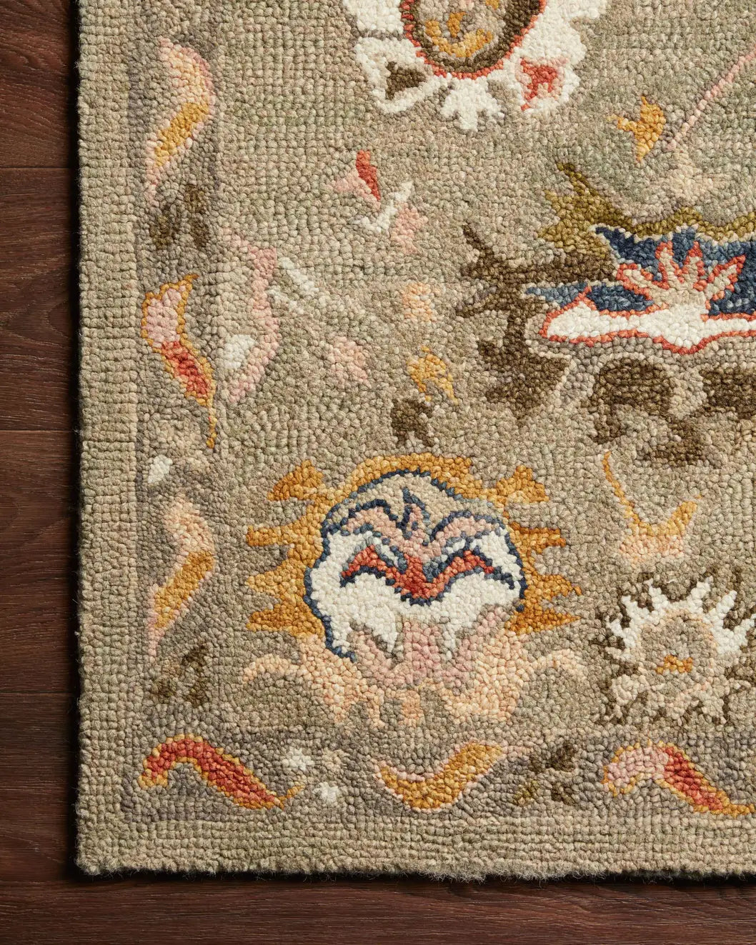 Loloi Padma Pma-02 Grey/Multi Rugs - corner on wood