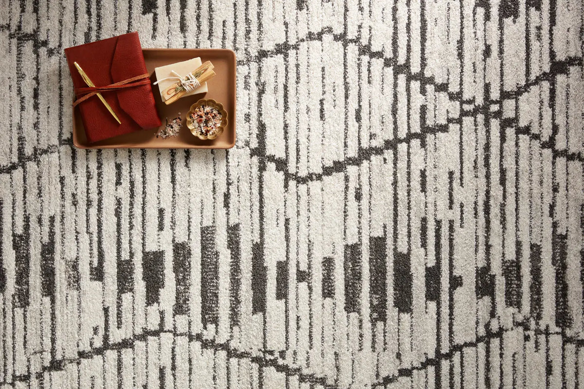 Loloi Kamala Kam-02 Charcoal/Dove Rug - styled aerial 1