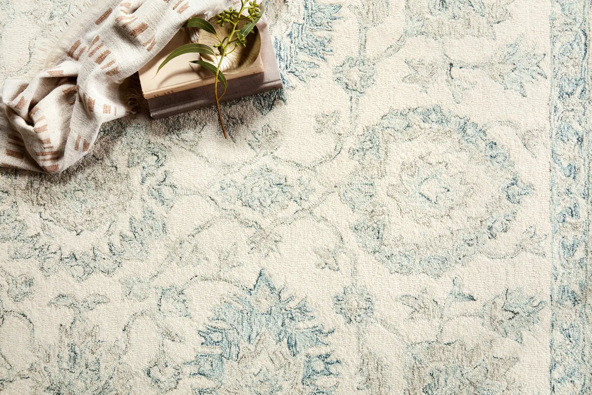 Loloi Norabel Nor-04 Ivory/Blue Rugs - styled aerial 1