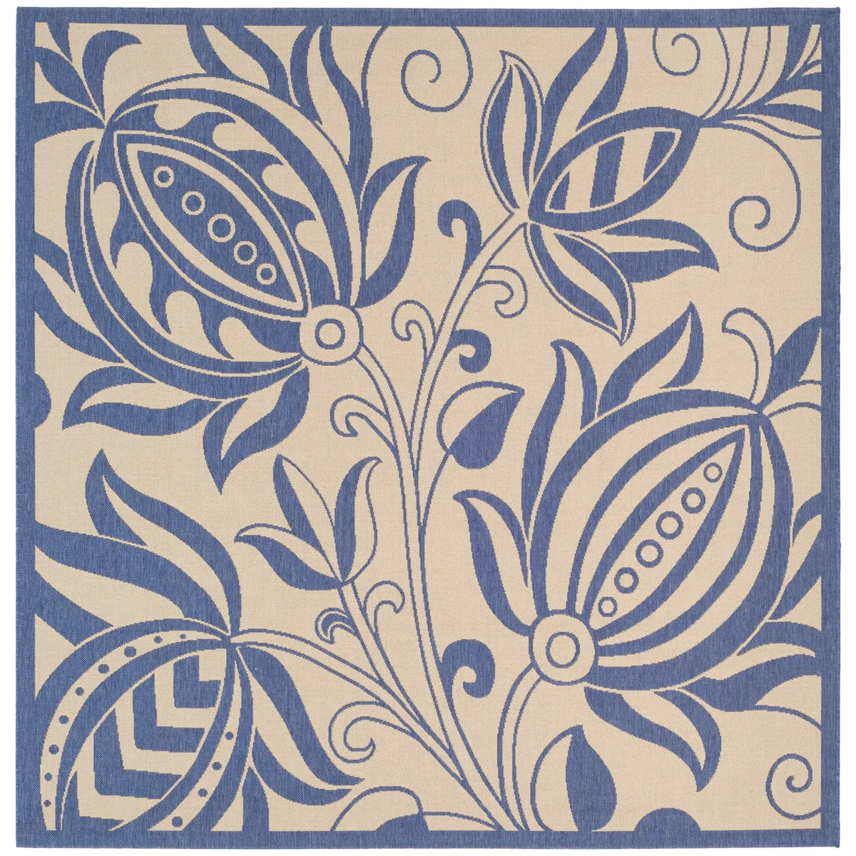 Safavieh Courtyard 6'-7" x 6'-7" Rug in Natural / Blue