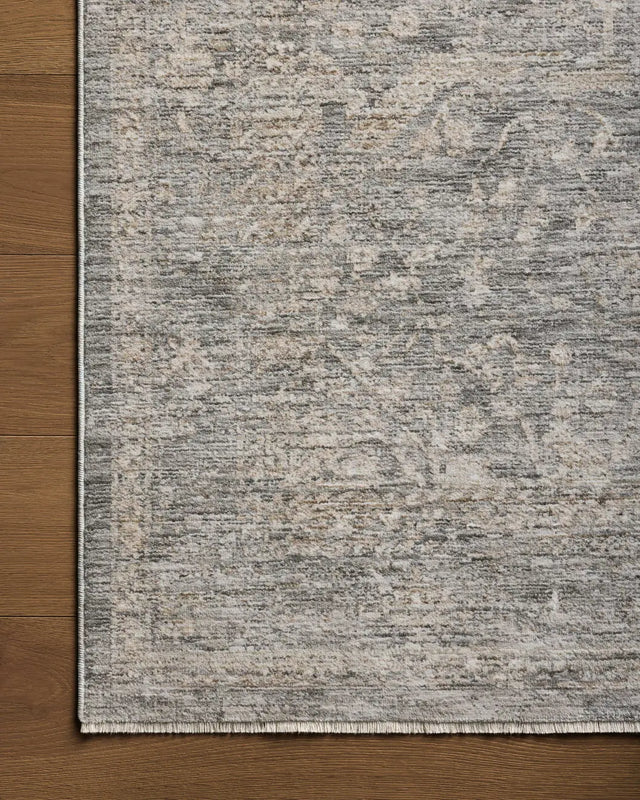 Loloi Tabitha Tai-02 Stone/Natural Rug - corner on wood