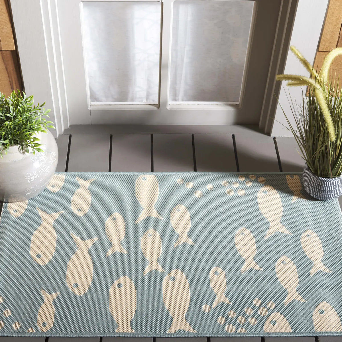 Safavieh Courtyard 2'-0" x 3'-7" Rug in Aqua / Beige