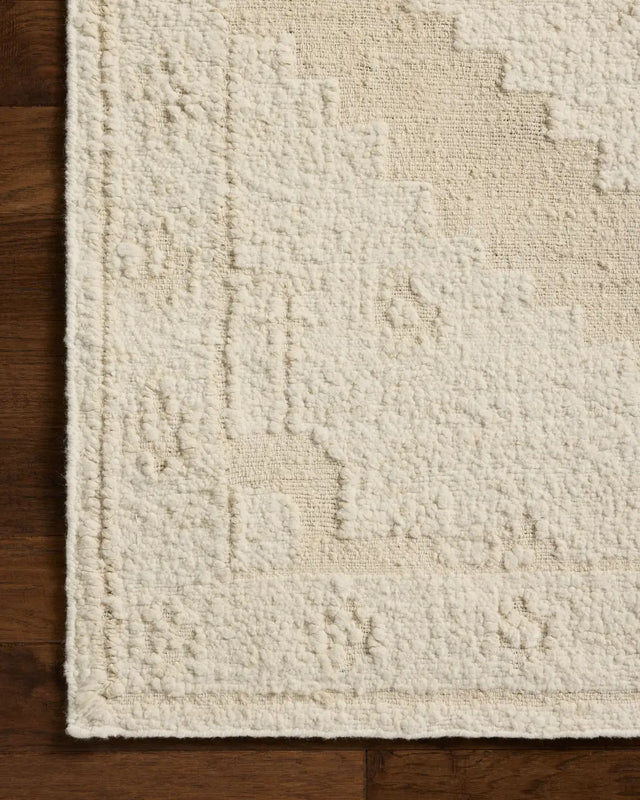 Loloi Alara ALR-03 Traditional Hand Woven Ivory, Natural Rug - corner on wood